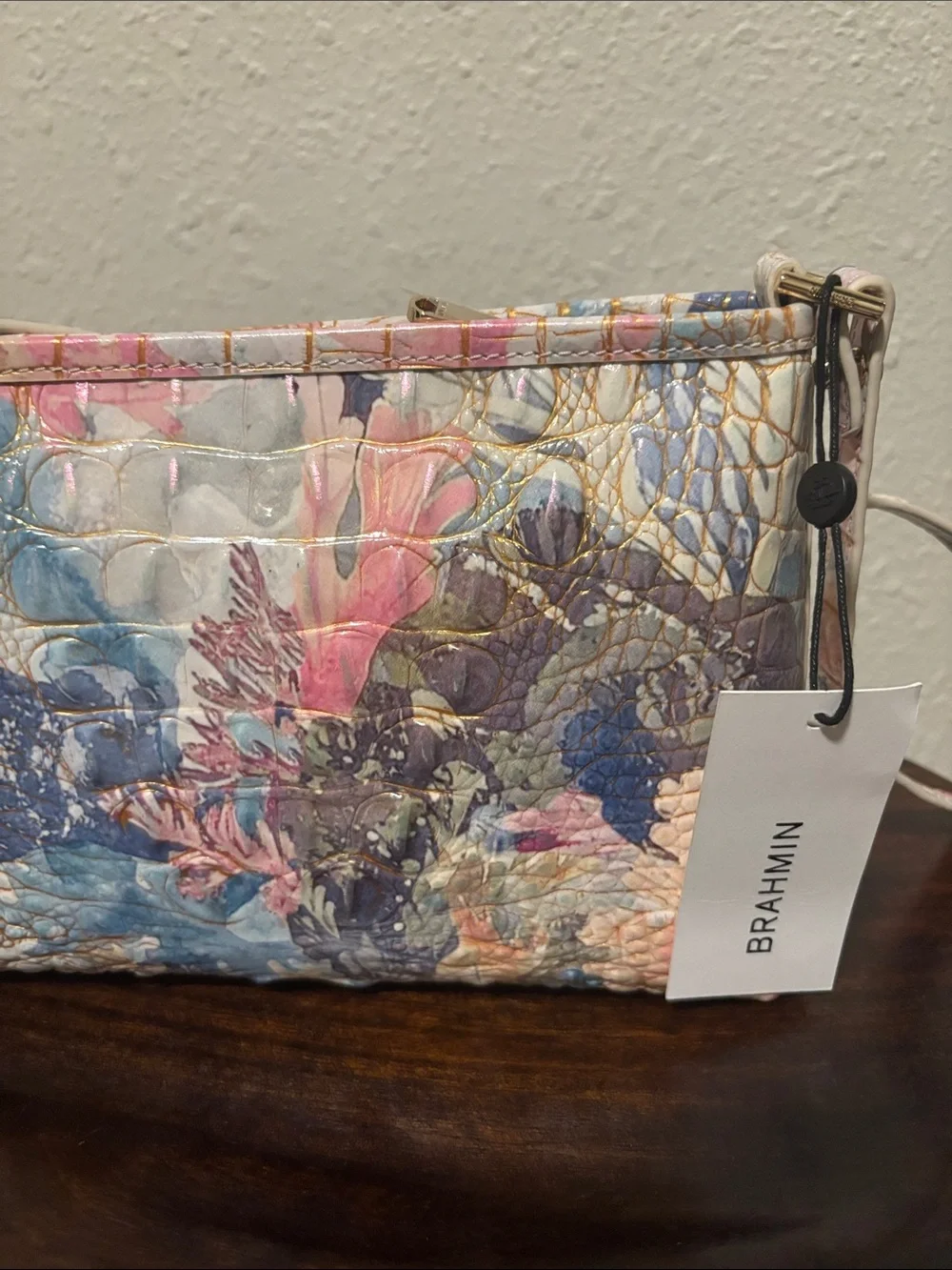 Brahmin Pastel Floral Croc-Embossed Shoulder Bag